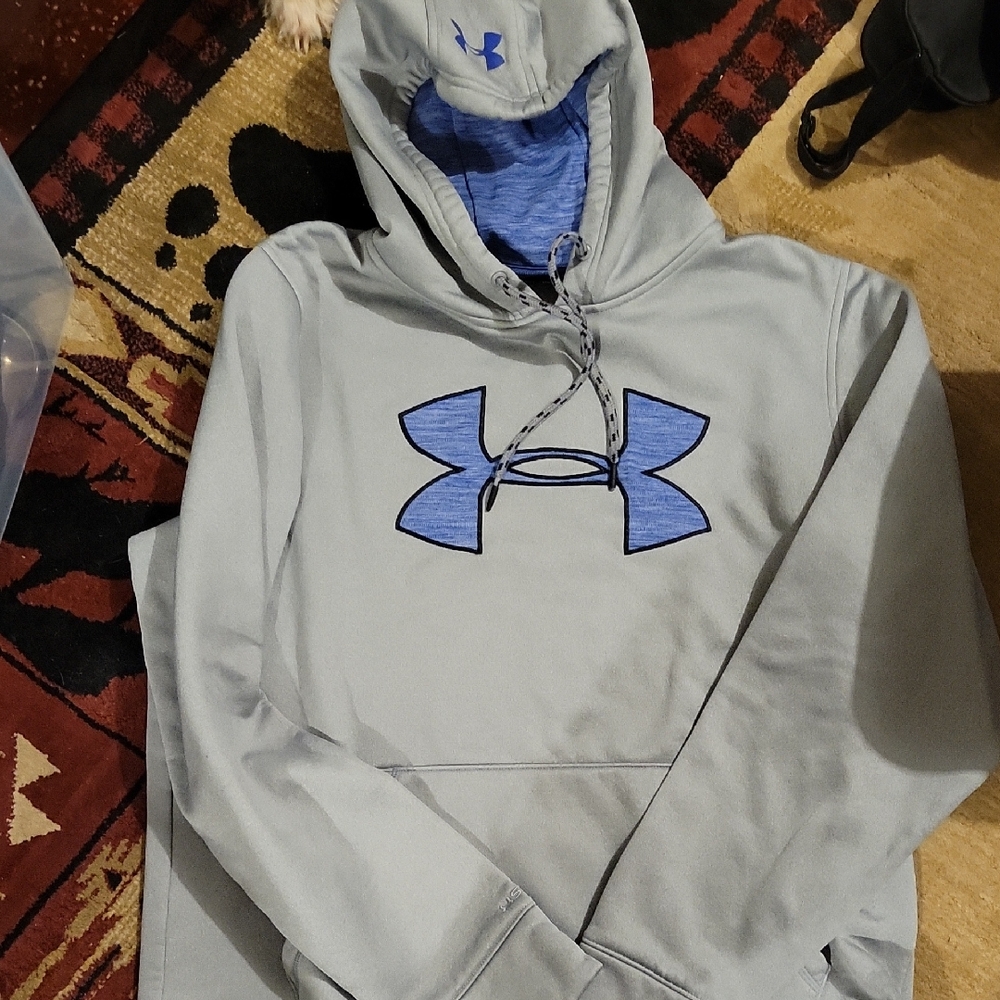Under Armour Men's Light Gray and Blue Hoodie